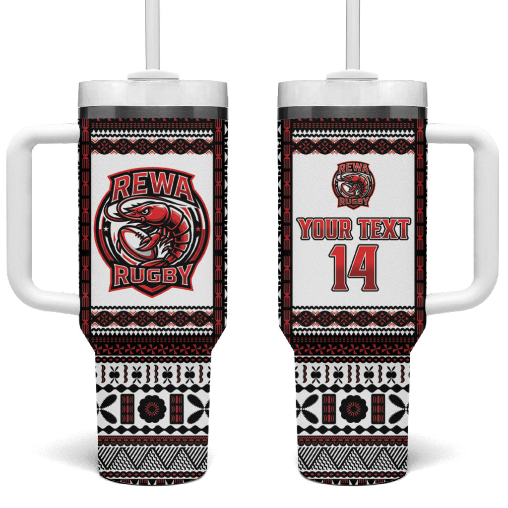 Fiji Rewa Rugby Custom Tumbler With Handle Go Champions Fijian Tapa Pattern LT14 One Size: 40 oz White - Polynesian Pride