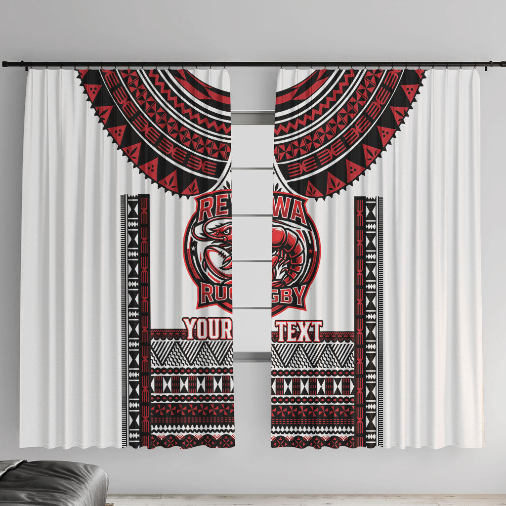 Fiji Rewa Rugby Custom Window Curtain Go Champions Fijian Tapa Pattern LT14 With Hooks White - Polynesian Pride