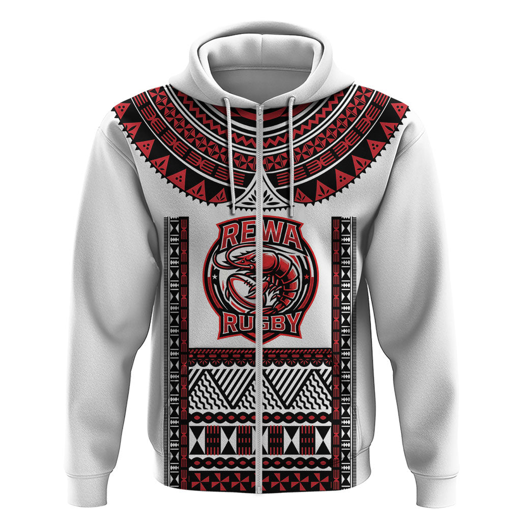Fiji Rewa Rugby Custom Zip Hoodie Go Champions Fijian Tapa Pattern LT14 Zip Hoodie White - Polynesian Pride