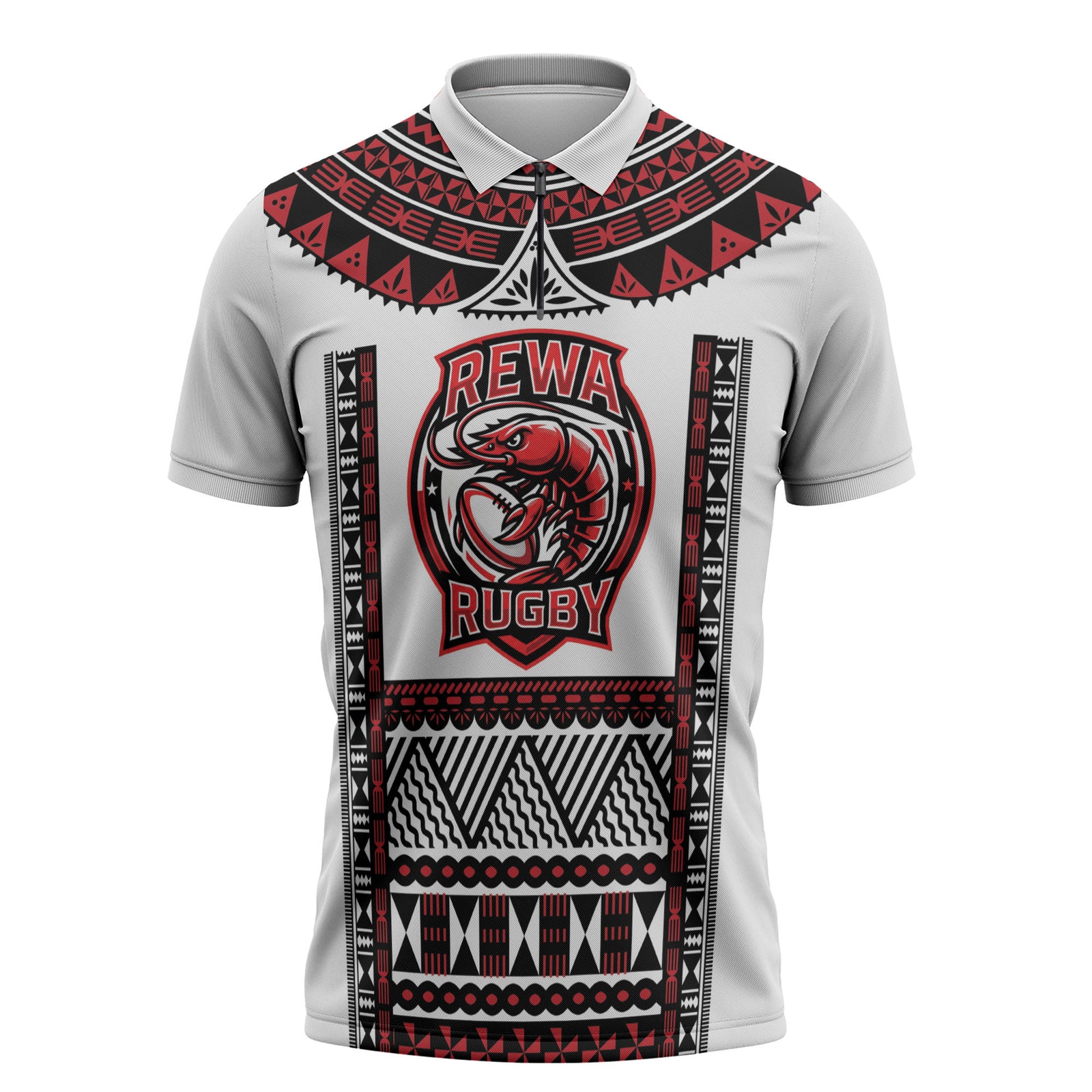 Fiji Rewa Rugby Custom Zipper Polo Shirt Go Champions Fijian Tapa Pattern LT14 White - Polynesian Pride