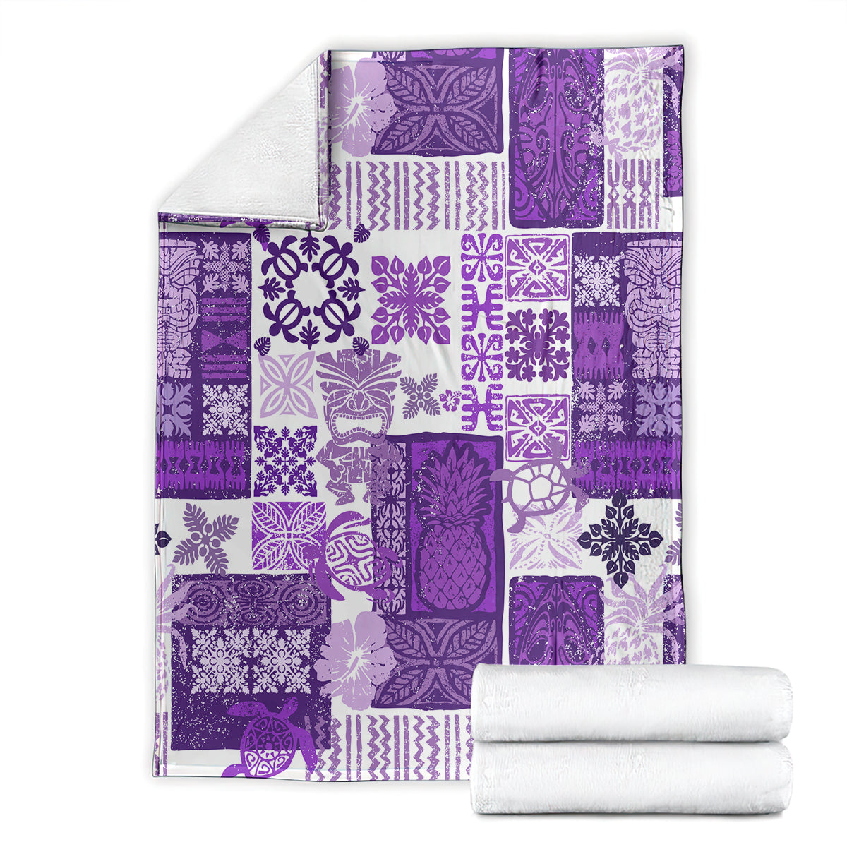 Hawaiian Quilt Blanket Tiki Tropical Retro Purple Version LT14 - Polynesian Pride