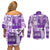 Hawaiian Quilt Couples Matching Off Shoulder Short Dress and Long Sleeve Button Shirt Tiki Tropical Retro Purple Version LT14 - Polynesian Pride