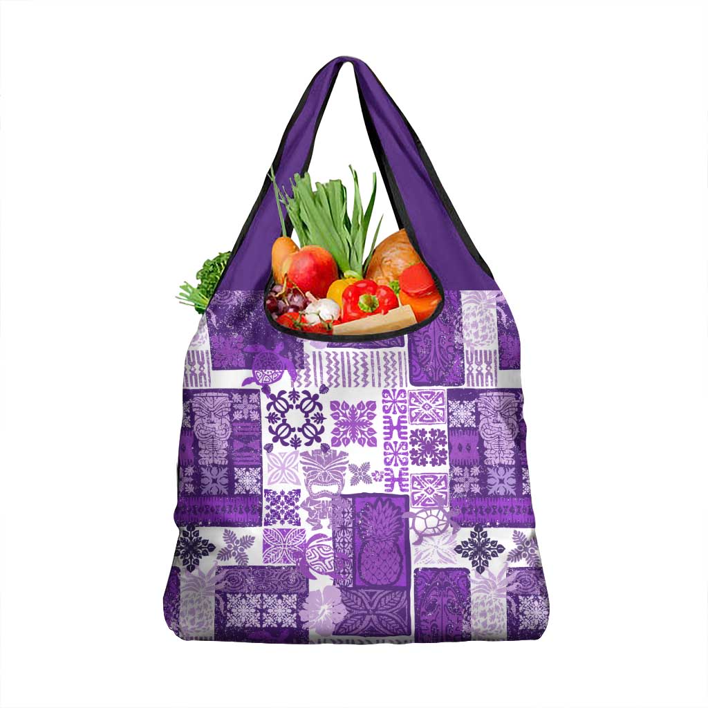 Hawaiian Quilt Grocery Bag Tiki Tropical Retro Purple Version LT14 1-pack One Size Purple - Polynesian Pride