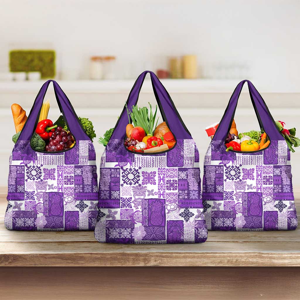 Hawaiian Quilt Grocery Bag Tiki Tropical Retro Purple Version LT14 3-pack One Size Purple - Polynesian Pride