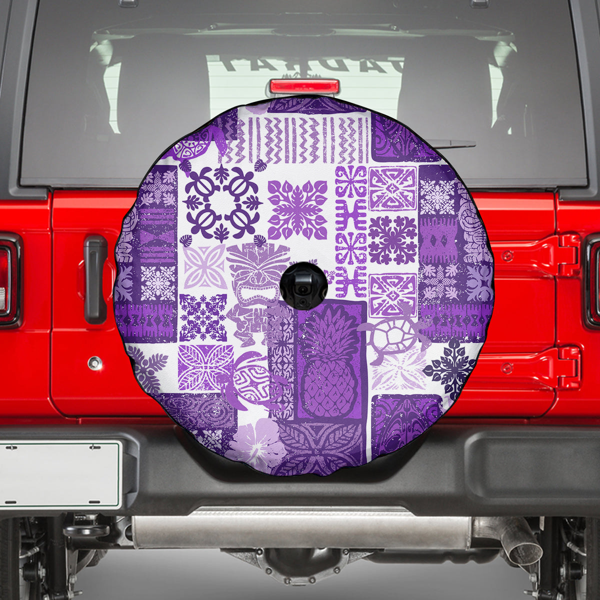 Hawaiian Quilt Spare Tire Cover Tiki Tropical Retro Purple Version LT14 - Polynesian Pride