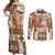 Hawaiian Quilt Couples Matching Off Shoulder Maxi Dress and Long Sleeve Button Shirt Tiki Tropical Retro Brown Version LT14 Brown - Polynesian Pride