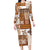 Hawaiian Quilt Family Matching Long Sleeve Bodycon Dress and Hawaiian Shirt Tiki Tropical Retro Brown Version LT14 Mom's Dress Brown - Polynesian Pride