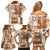 Hawaiian Quilt Family Matching Off Shoulder Short Dress and Hawaiian Shirt Tiki Tropical Retro Brown Version LT14 - Polynesian Pride