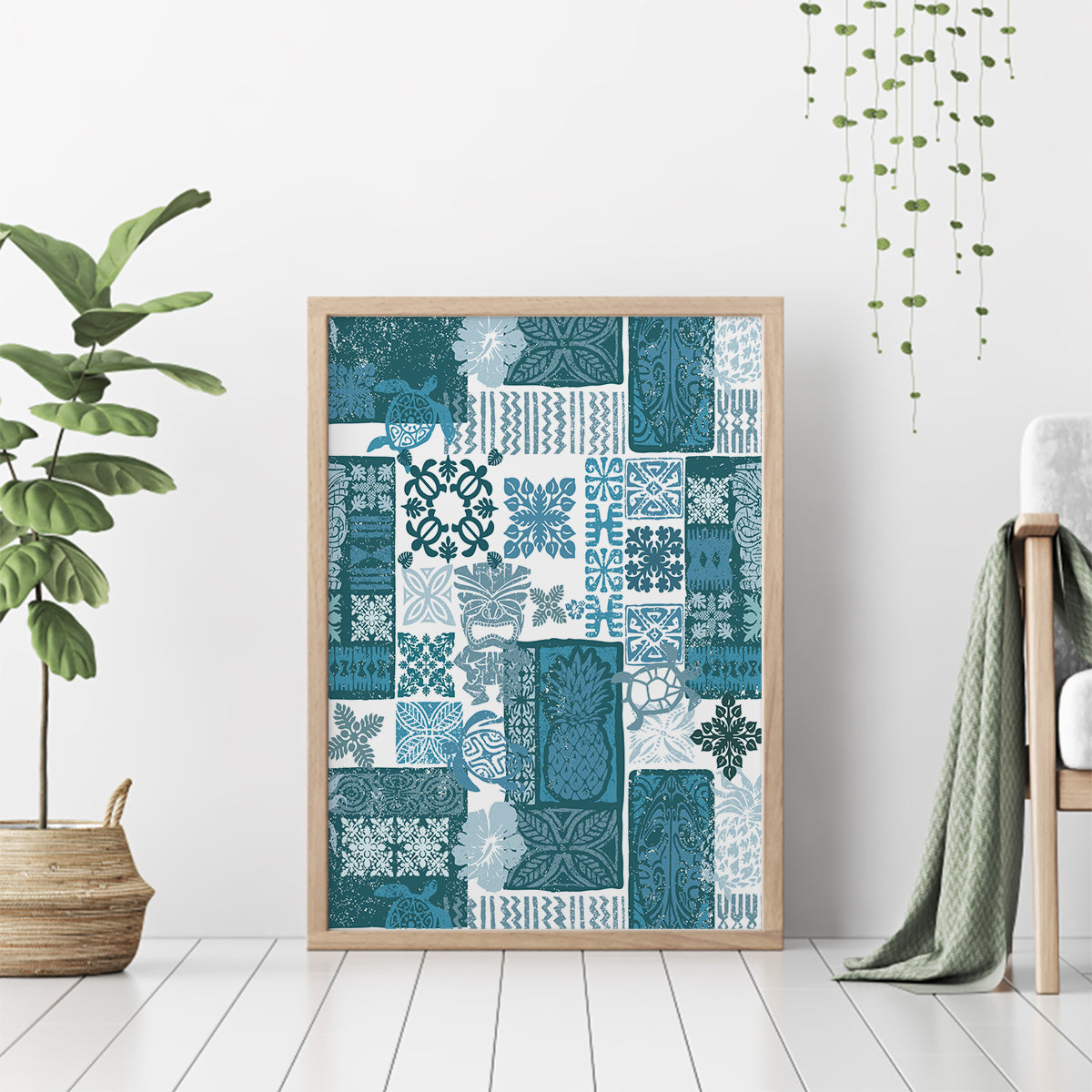 Hawaiian Quilt Canvas Wall Art Tiki Tropical Retro Dark Cyan Version LT14 - Polynesian Pride