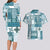 Hawaiian Quilt Couples Matching Long Sleeve Bodycon Dress and Hawaiian Shirt Tiki Tropical Retro Dark Cyan Version LT14 - Polynesian Pride