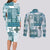 Hawaiian Quilt Couples Matching Long Sleeve Bodycon Dress and Long Sleeve Button Shirt Tiki Tropical Retro Dark Cyan Version LT14 - Polynesian Pride