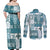 Hawaiian Quilt Couples Matching Off Shoulder Maxi Dress and Long Sleeve Button Shirt Tiki Tropical Retro Dark Cyan Version LT14 - Polynesian Pride