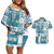 Hawaiian Quilt Couples Matching Off Shoulder Short Dress and Hawaiian Shirt Tiki Tropical Retro Dark Cyan Version LT14 Dark Cyan - Polynesian Pride