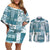 Hawaiian Quilt Couples Matching Off Shoulder Short Dress and Long Sleeve Button Shirt Tiki Tropical Retro Dark Cyan Version LT14 Dark Cyan - Polynesian Pride