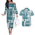 Hawaiian Quilt Couples Matching Off The Shoulder Long Sleeve Dress and Hawaiian Shirt Tiki Tropical Retro Dark Cyan Version LT14 Dark Cyan - Polynesian Pride