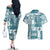 Hawaiian Quilt Couples Matching Off The Shoulder Long Sleeve Dress and Hawaiian Shirt Tiki Tropical Retro Dark Cyan Version LT14 - Polynesian Pride