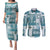 Hawaiian Quilt Couples Matching Puletasi Dress and Long Sleeve Button Shirt Tiki Tropical Retro Dark Cyan Version LT14 Dark Cyan - Polynesian Pride