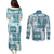 Hawaiian Quilt Couples Matching Puletasi Dress and Long Sleeve Button Shirt Tiki Tropical Retro Dark Cyan Version LT14 - Polynesian Pride