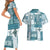 Hawaiian Quilt Couples Matching Short Sleeve Bodycon Dress and Hawaiian Shirt Tiki Tropical Retro Dark Cyan Version LT14 - Polynesian Pride