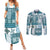 Hawaiian Quilt Couples Matching Summer Maxi Dress and Long Sleeve Button Shirt Tiki Tropical Retro Dark Cyan Version LT14 Dark Cyan - Polynesian Pride