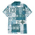 Hawaiian Quilt Family Matching Off Shoulder Short Dress and Hawaiian Shirt Tiki Tropical Retro Dark Cyan Version LT14 - Polynesian Pride