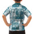 Hawaiian Quilt Family Matching Puletasi Dress and Hawaiian Shirt Tiki Tropical Retro Dark Cyan Version LT14 - Polynesian Pride