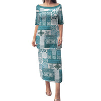 Hawaiian Quilt Puletasi Tiki Tropical Retro Dark Cyan Version LT14 Long Dress Dark Cyan - Polynesian Pride