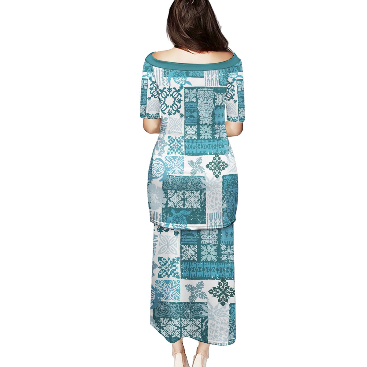 Hawaiian Quilt Puletasi Tiki Tropical Retro Dark Cyan Version LT14 - Polynesian Pride