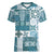 Hawaiian Quilt Women V Neck T Shirt Tiki Tropical Retro Dark Cyan Version LT14 Female Dark Cyan - Polynesian Pride