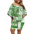 Hawaiian Quilt Family Matching Off Shoulder Short Dress and Hawaiian Shirt Tiki Tropical Retro Green Version LT14 Mom's Dress Green - Polynesian Pride