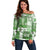 Hawaiian Quilt Off Shoulder Sweater Tiki Tropical Retro Green Version LT14 Women Green - Polynesian Pride