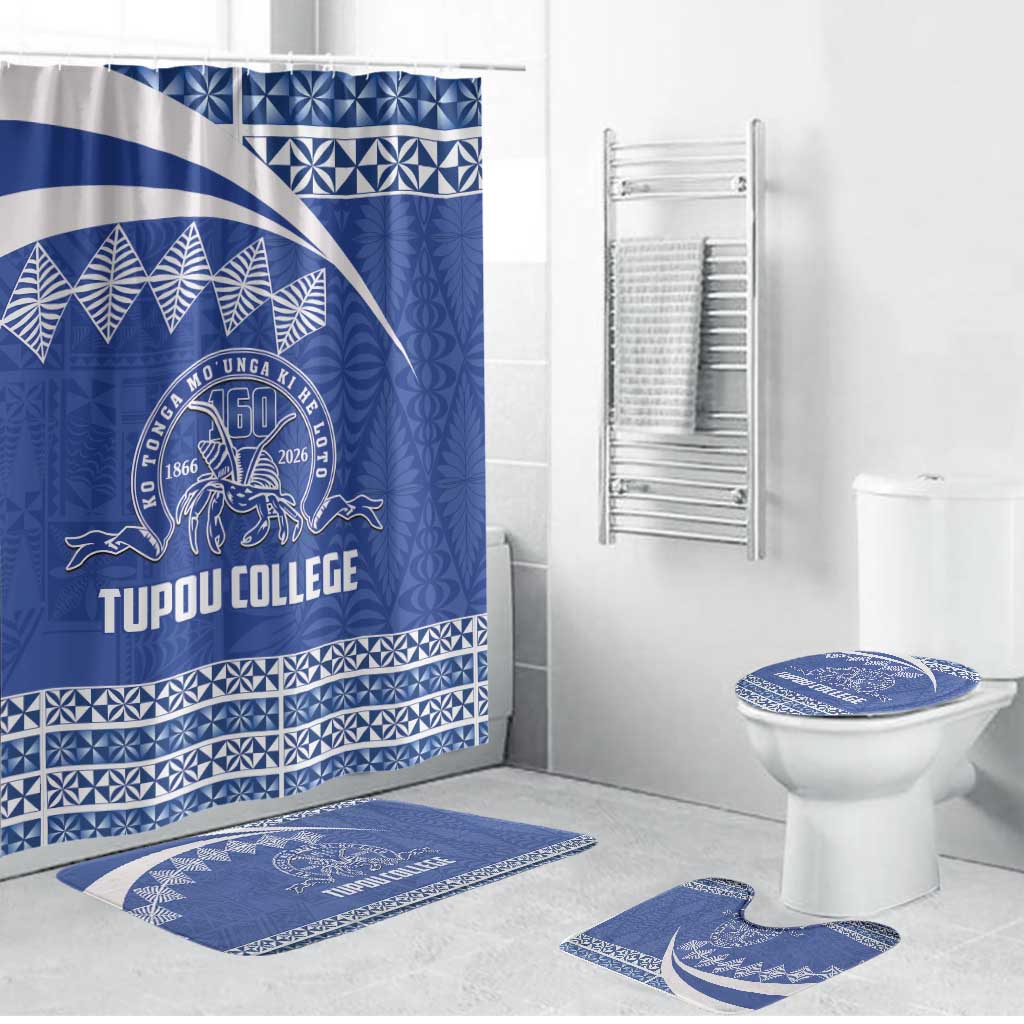 Tonga Tupou College Toloa Bathroom Set 160 Years Anniversary Tongan Ngatu Pattern LT14 Bathroom Set (4 pcs) Blue - Polynesian Pride