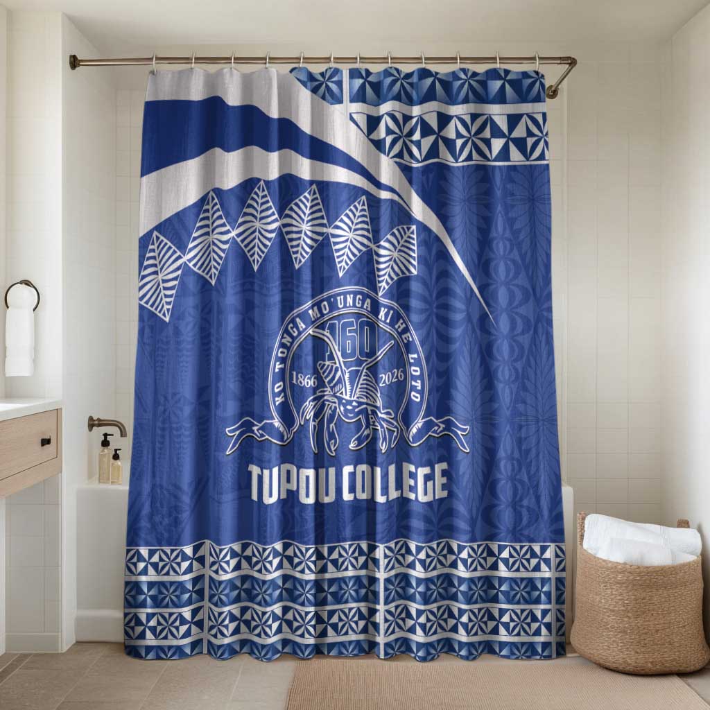 Tonga Tupou College Toloa Bathroom Set 160 Years Anniversary Tongan Ngatu Pattern LT14 Shower Curtain Only Blue - Polynesian Pride