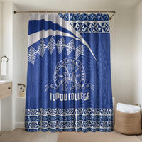Tonga Tupou College Toloa Bathroom Set 160 Years Anniversary Tongan Ngatu Pattern LT14 Shower Curtain Only Blue - Polynesian Pride