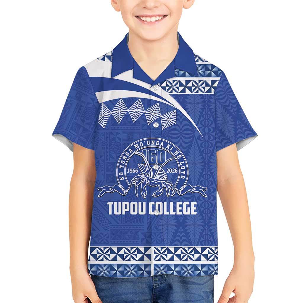 Personalised Tonga Tupou College Toloa Kid Hawaiian Shirt 160 Years Anniversary Tongan Ngatu Pattern LT14 Kid Blue - Polynesian Pride