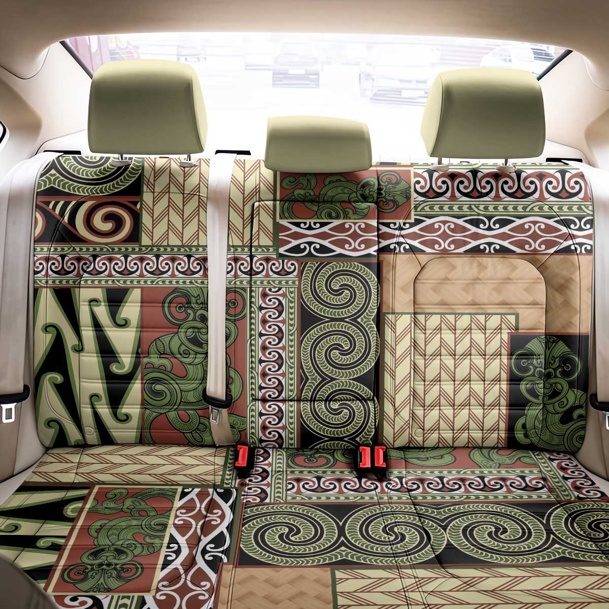 Beige Aotearoa Kowhaiwhai Pattern Back Car Seat Cover NZ Maori Quilt Style LT14 - Polynesian Pride