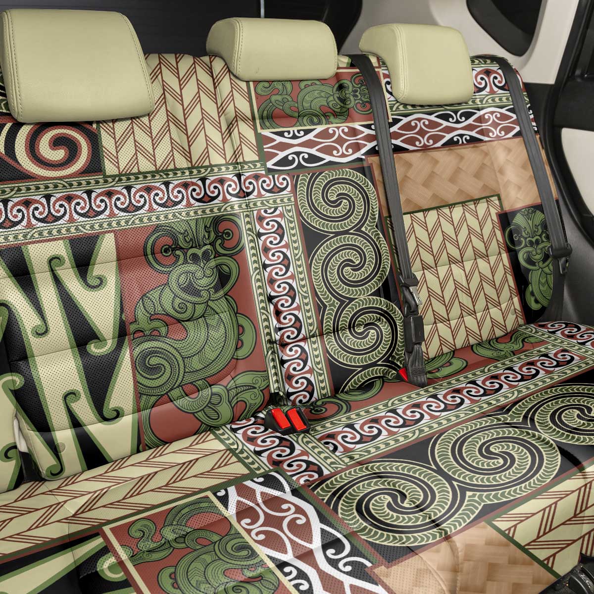 Beige Aotearoa Kowhaiwhai Pattern Back Car Seat Cover NZ Maori Quilt Style LT14 - Polynesian Pride