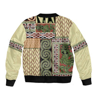 Beige Aotearoa Kowhaiwhai Pattern Bomber Jacket NZ Maori Quilt Style LT14 - Polynesian Pride