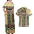 Beige Aotearoa Kowhaiwhai Pattern Couples Matching Off Shoulder Maxi Dress and Hawaiian Shirt NZ Maori Quilt Style