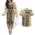 Beige Aotearoa Kowhaiwhai Pattern Couples Matching Off The Shoulder Long Sleeve Dress and Hawaiian Shirt NZ Maori Quilt Style