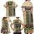 Beige Aotearoa Kowhaiwhai Pattern Family Matching Off Shoulder Maxi Dress and Hawaiian Shirt NZ Maori Quilt Style