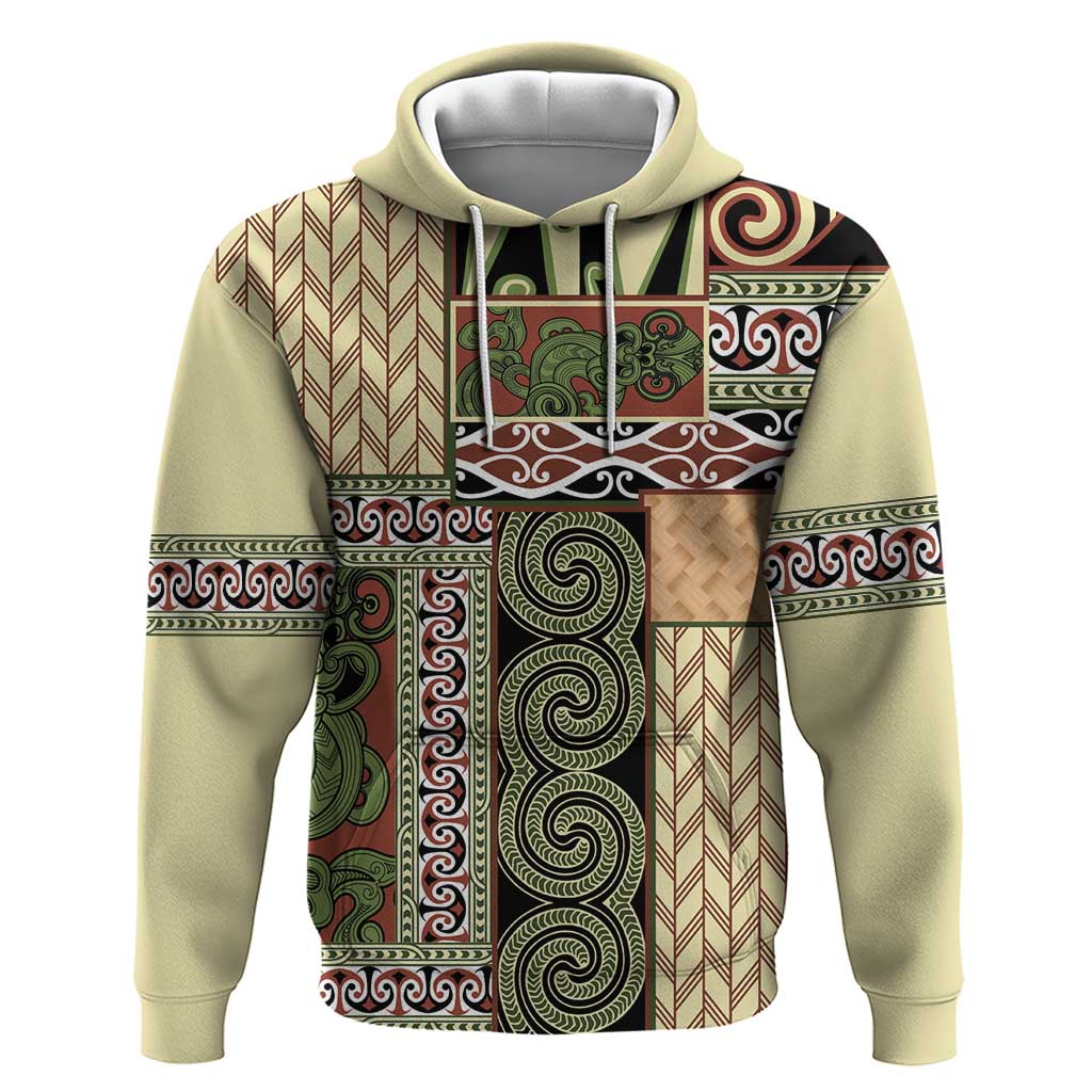 Beige Aotearoa Kowhaiwhai Pattern Hoodie NZ Maori Quilt Style LT14 Pullover Hoodie Beige - Polynesian Pride