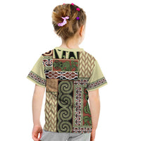 Beige Aotearoa Kowhaiwhai Pattern Kid T Shirt NZ Maori Quilt Style LT14 - Polynesian Pride