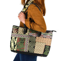 Beige Aotearoa Kowhaiwhai Pattern Leather Tote Bag NZ Maori Quilt Style LT14 Beige - Polynesian Pride