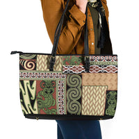 Beige Aotearoa Kowhaiwhai Pattern Leather Tote Bag NZ Maori Quilt Style LT14 - Polynesian Pride