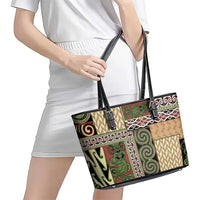 Beige Aotearoa Kowhaiwhai Pattern Leather Tote Bag NZ Maori Quilt Style LT14 - Polynesian Pride