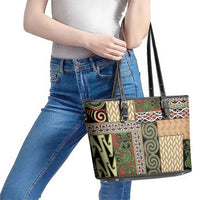 Beige Aotearoa Kowhaiwhai Pattern Leather Tote Bag NZ Maori Quilt Style LT14 - Polynesian Pride