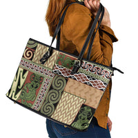 Beige Aotearoa Kowhaiwhai Pattern Leather Tote Bag NZ Maori Quilt Style LT14 - Polynesian Pride