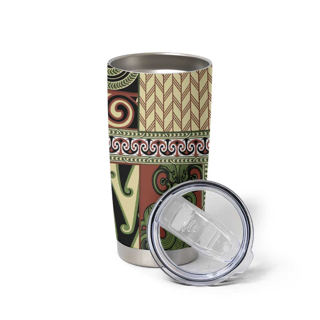 Beige Aotearoa Kowhaiwhai Pattern Tumbler Cup NZ Maori Quilt Style LT14 - Polynesian Pride