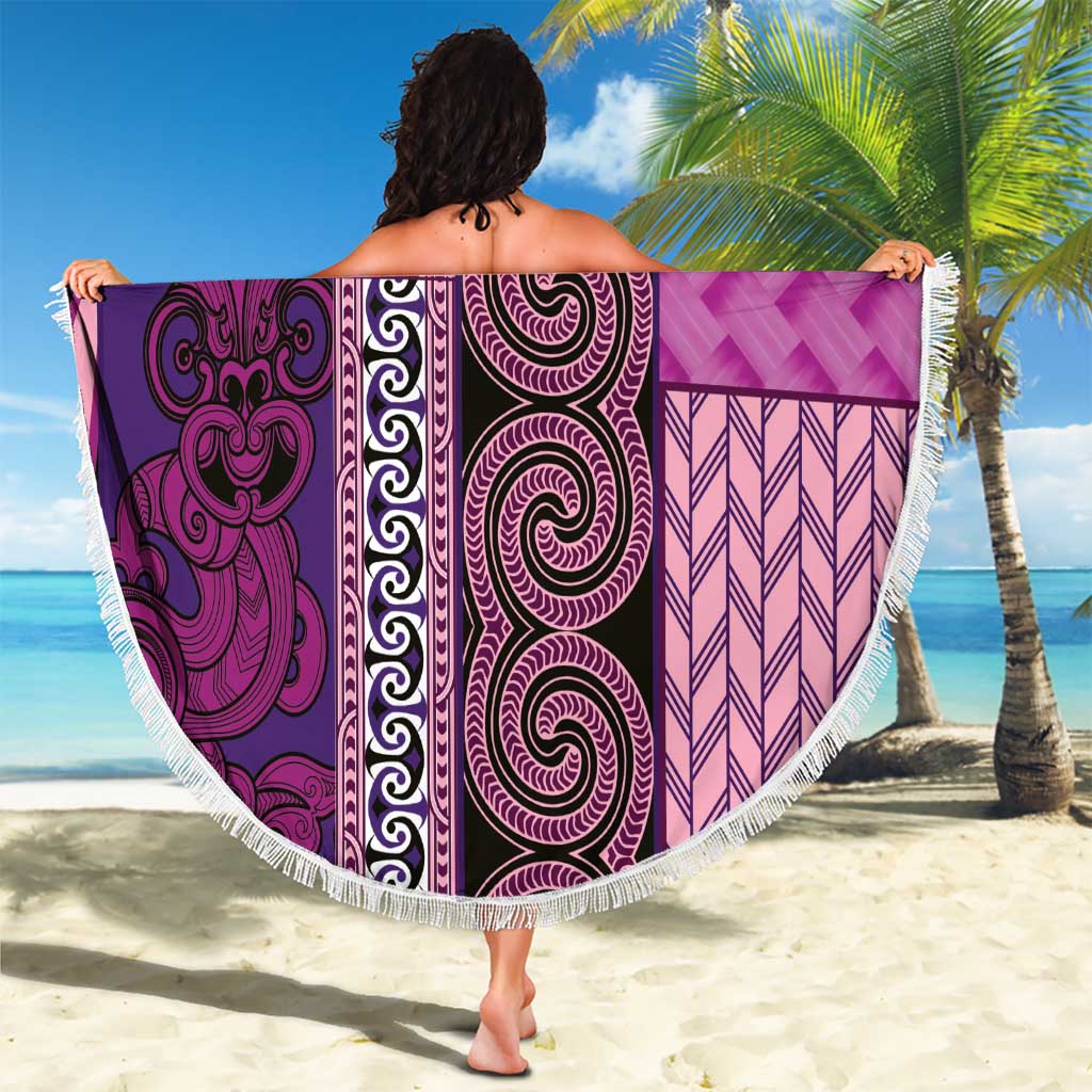 Pink Aotearoa Kowhaiwhai Pattern Beach Blanket NZ Maori Quilt Style LT14 - Polynesian Pride